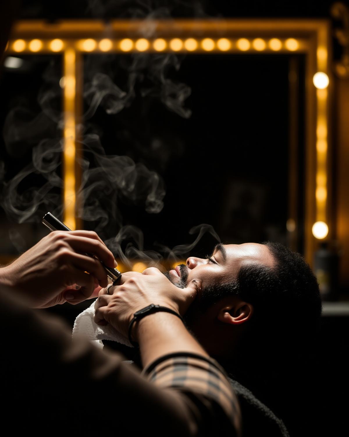 Hot towel shave in progress